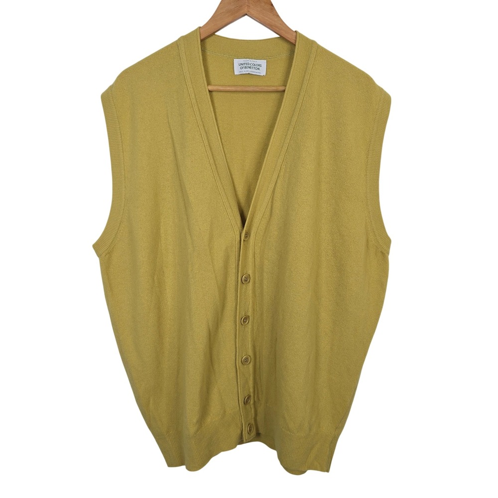 United Colors of Benetton Lambswool Cardigan Vest Mustard Yellow Made in Italy